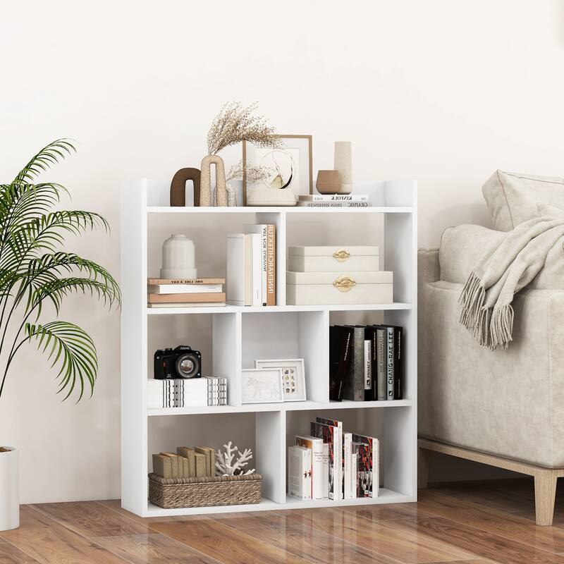 7 Cubes Open-Back Bookshelf with Anti-Toppling Devices - 31.5" x 8" x 35.5" (L x W x H)