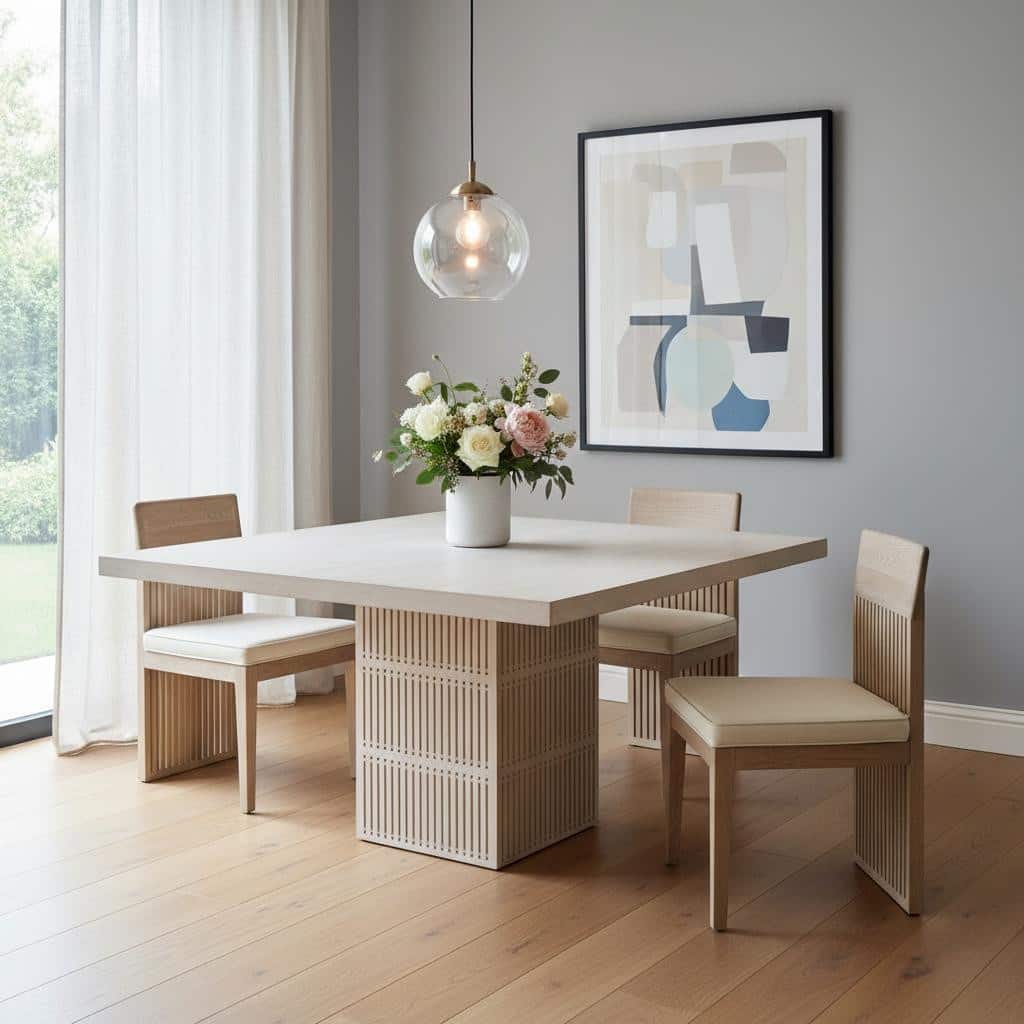 HomeRoots 60" Ivory Square Solid Wood Pedestal Base Dining Table - 60.00 in. x 31.00 in. x 60.00 in.