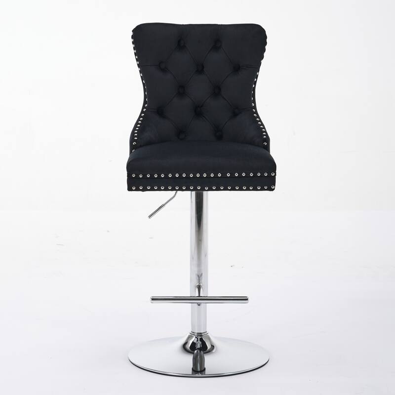 Thick Chrome Swivel Velvet Barstools,Adjustable Height,Modern Upholstered,Sponge&Spring（Set of 2)