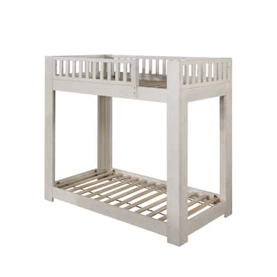 Bunk Bed Twin Over Twin Weathered White Finish - Durable Frame