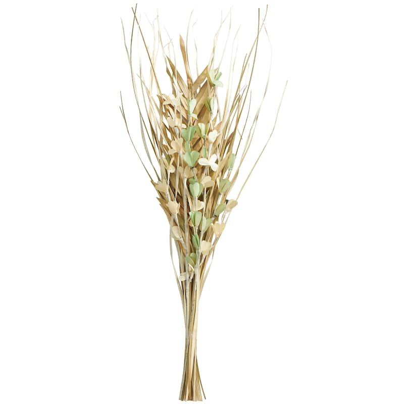 Dried Plant Palm Leaf Handmade Tall Floral Grass Bouquet Natural Foliage with Green Accents - Beige - Roche River Decor
