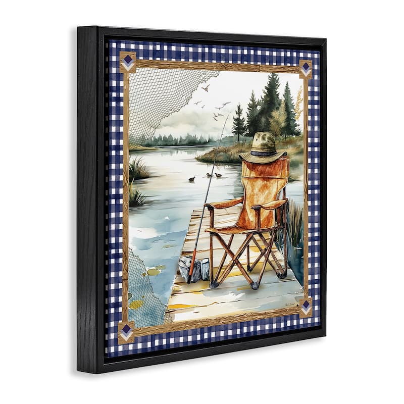 Stupell Fishing Chair on Dock Framed Floater Canvas Wall Art Design By Nicole DeCamp