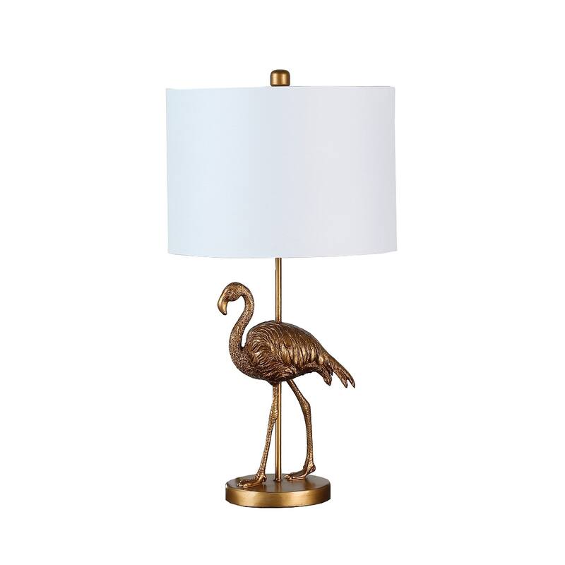 Coastal Flamingo Table Lamp 26" with White Shade and Gold Accent - 14" x 14" x 26"