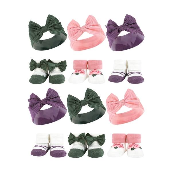 slide 1 of 1, Hudson Baby Infant Girl 12Pc Headband and Socks Giftset, Purple Green, One Size - Purple Green Purple Green - One Size