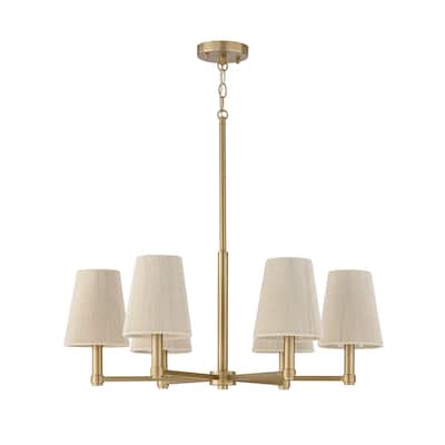28" W x 36" H 6-Light Chandelier in Matte Brass with Tapered Bleached Natural Rope Shades - 30"W x 13"H