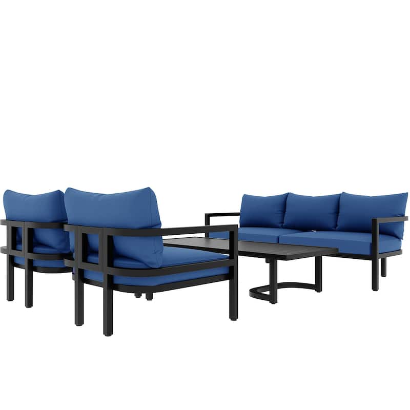 4-Piece Outdoor Steel Patio Sectional with Table and Cushions