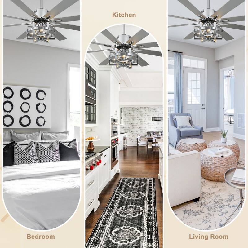 Bella Depot 65" Industrial Large Ceiling Fan 6-Speed 8-blades Reversible Fan with Light and Remote