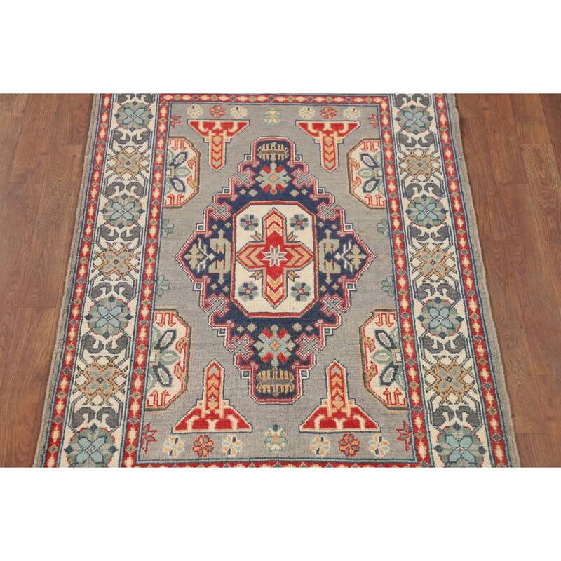 Geometric Kazak Accent Rug Handmade Home Decor Wool Carpet - 3'3" x 5'2"