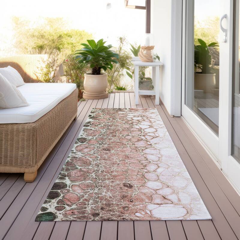 Machine Washable Indoor/ Outdoor Chantille Abstract Cobblestone Rug