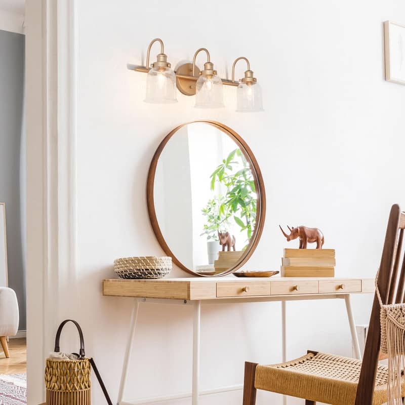 Modern Seeded Glass Bathroom Vanity Light Gold 3-Light Farmhouse Wall Sconces Dimmable - Brass Gold - L 21"xW 9"xH 8"