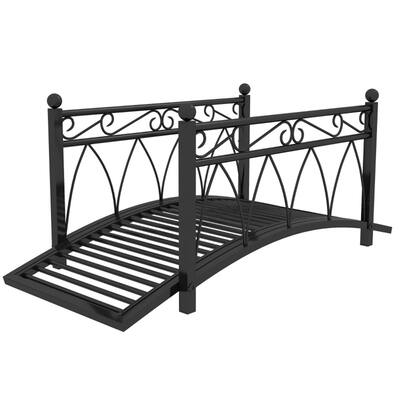 Vintage Style Decorative Steel Garden Bridge with Scrollwork and Safety Side Rails for Outdoor Pond Stream