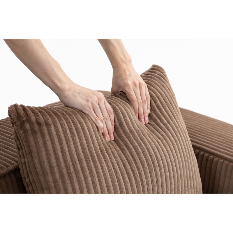 Modular Sectional Sofa with Pillows, Corduroy Upholstered 3-Seater Sofa, All-Compressed Foam Sofa for Living Room, Apartment