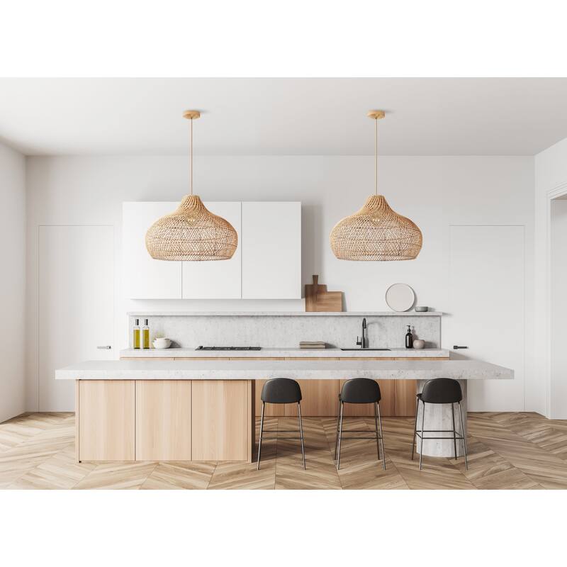 Kloe Brown Rattan Pendant Light – Handwoven Ceiling Light Fixture for Dining Room, or Bedroom in Boho & Coastal Style