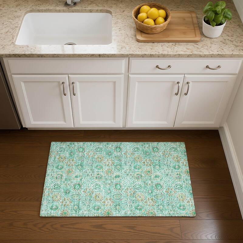 Premium Washable Super Soft Traditional Farmhouse Mayfield Rug - Aqua - 1'8" x 2'6"