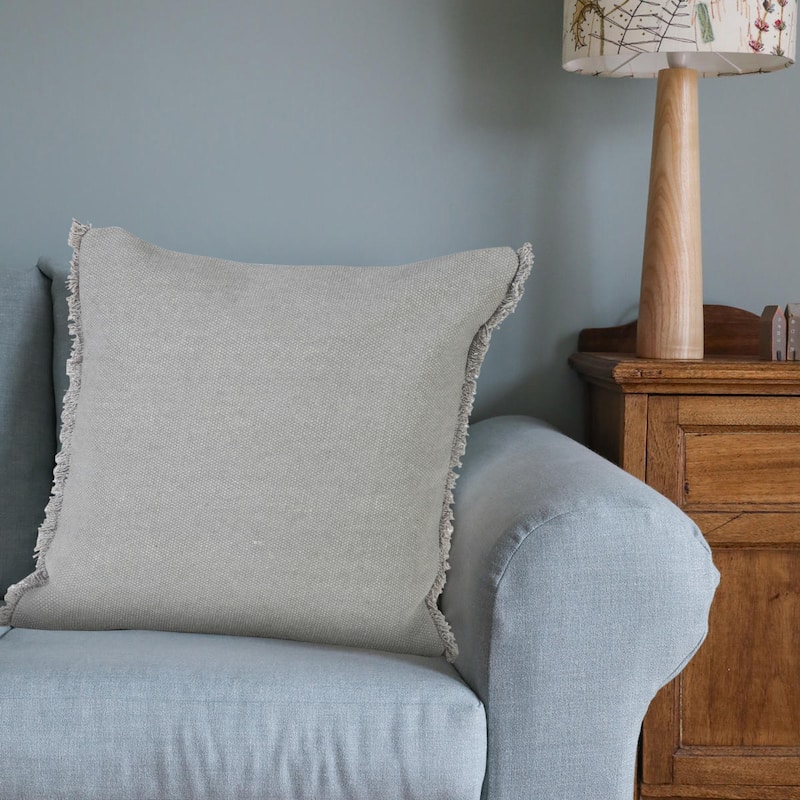 Sevita Light Gray Solid Stonewash Throw Pillow with Fringe