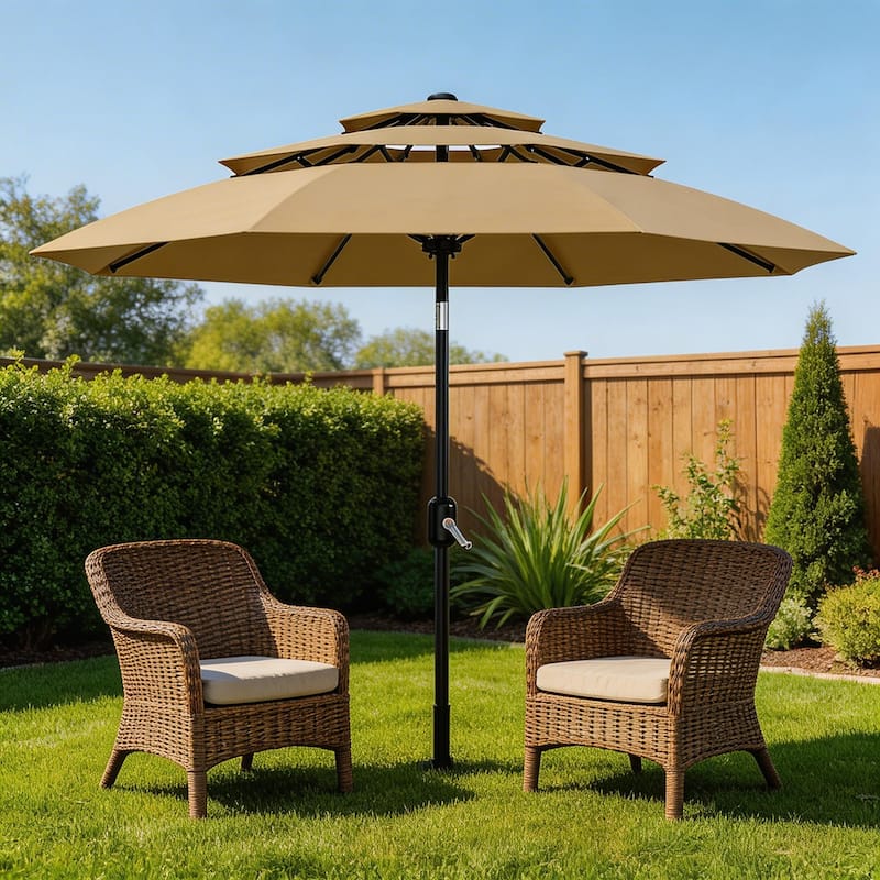 10Ft 3-Tier Patio Umbrella, with Vents, Easy Crank & Tilt - Tan