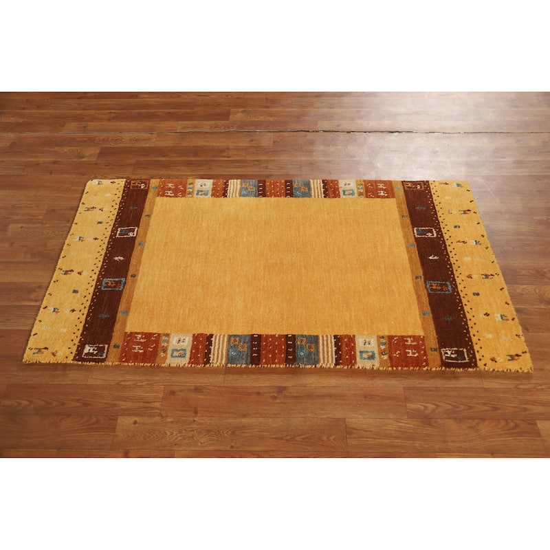 Hand Knotted Oriental 100% Wool Carpet Tribal Tribal Yellow & Gold Gabbeh Area Rug - 4' 4'' X 2' 4''