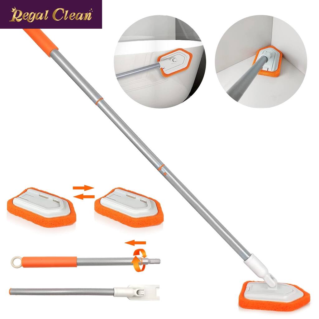 Regal Clean Bathroom Brush with Long Handle, Shower Cleaning Brush with 2 Interchangeable Scrub Brush