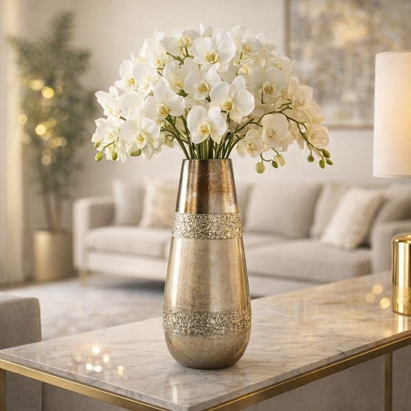 Decorative Vase - Gold Glass Modern Metallic Flower, 15 in. - Bed Bath & Beyond