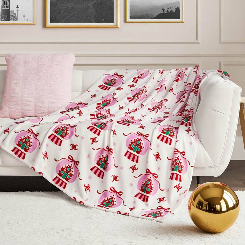Juicy Couture Holiday Plush Throw Blankets - 50" x 70" - White