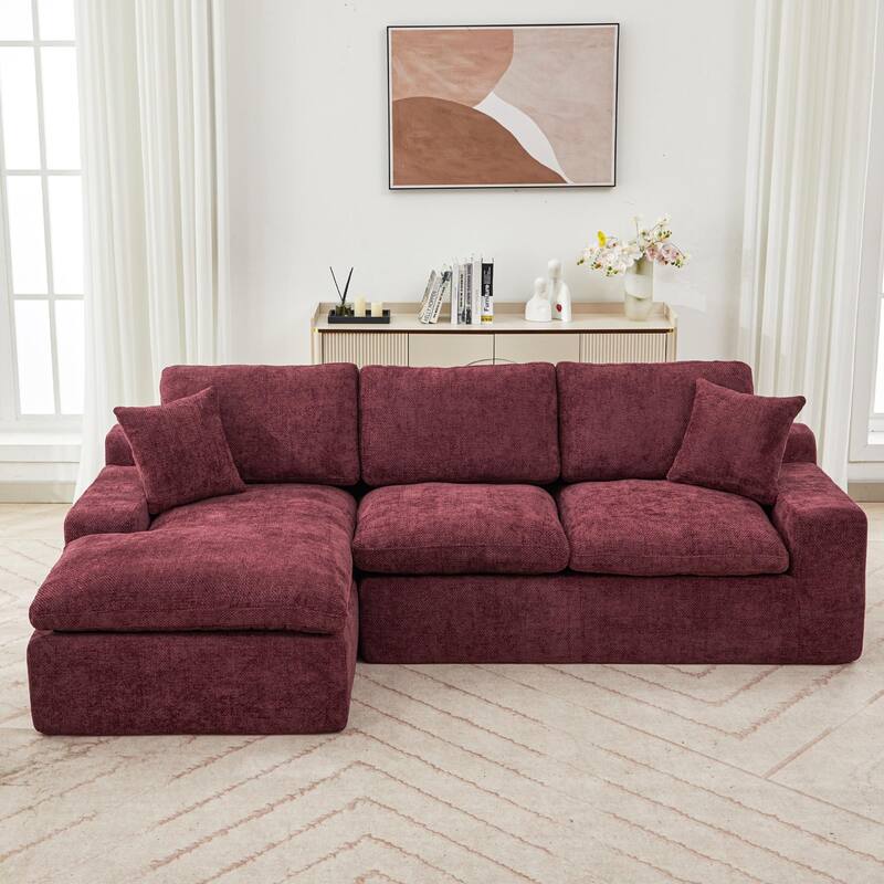 L-Shape Cloud Sectional Sofa with Chaise, Chenille Modular Boneless Upholstered Couche, Full-Compressed Sofa with Side Pockets