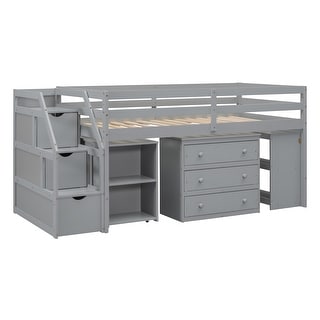 Twin Loft Bed with Desk, Drawers & Storage Stairs