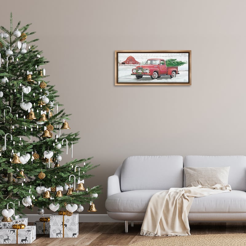 Stupell Christmas Truck on Snowy Farm Framed Floater Canvas Wall Art Design By Mollie B.