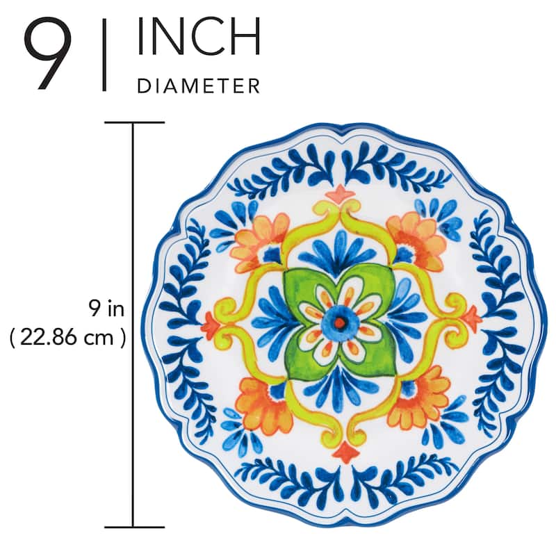 Certified International Flores Melamine 9" Salad/Dessert Plates, Set of 4 - 9" Diameter x 1"