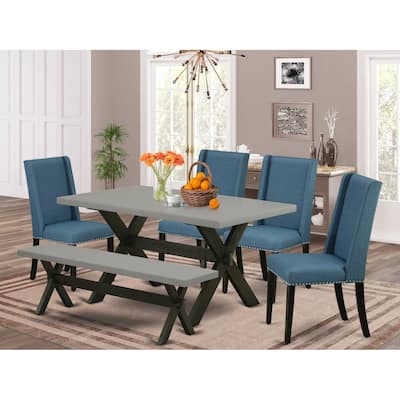 HomeStock 6-Pc Rectangle Natural Oak Finish Solid Wood Top Dining Table with 1-Bench, 4-Chairs