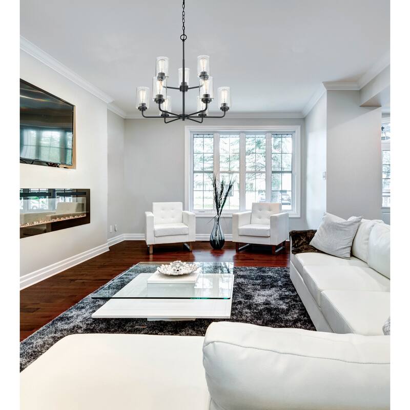 Millennium Lighting Moven 9 Light Chandelier in Multiple Finishes with Seeded Glass Shades
