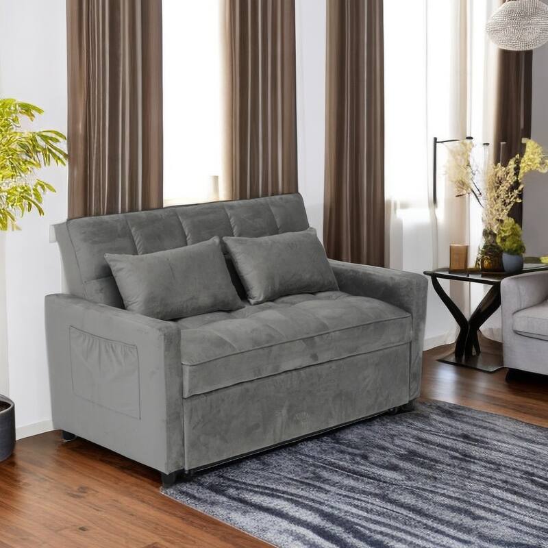 Convertible Velvet Sofa Bed with Reclining Backrest and USB Ports - Space-Saving Design