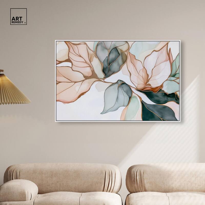 Golden Veined Leaves I Canvas by Art Remedy
