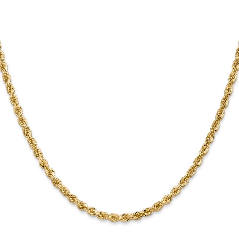 Curata 14k Yellow Gold Solid 3mm D Cut Rope Lobster Clasp Chain Bracelet Lobster Claw