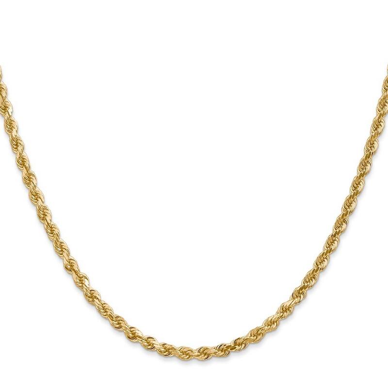 Curata 14k Yellow Gold Solid 3mm Diamond Cut Rope Chain Anklet 9 Inch