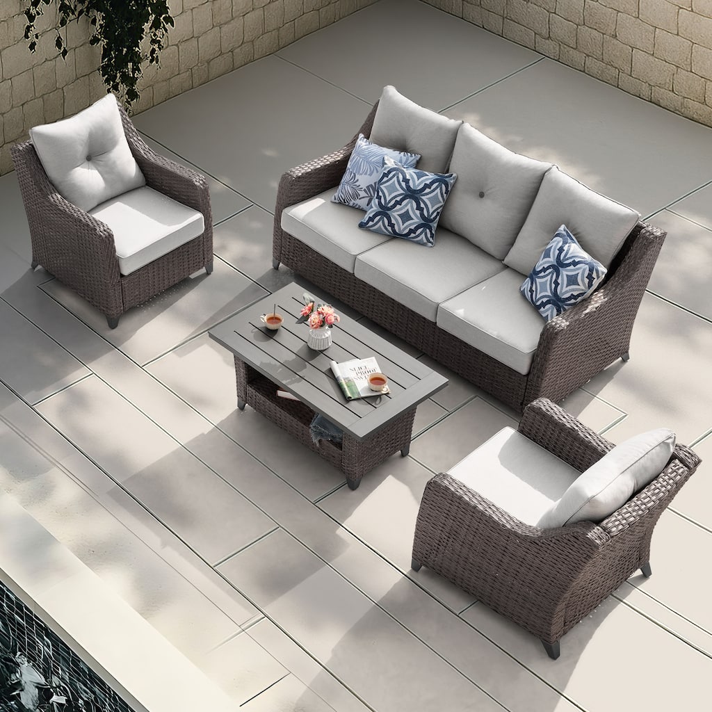 Patio 4-Piece Conversation Set Wicker Sofa Set with Soft Cushions