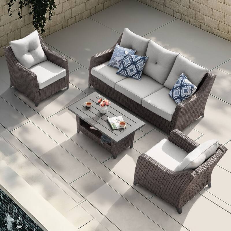 Patio 4-Piece Conversation Set Wicker Sofa Set with Soft Cushions