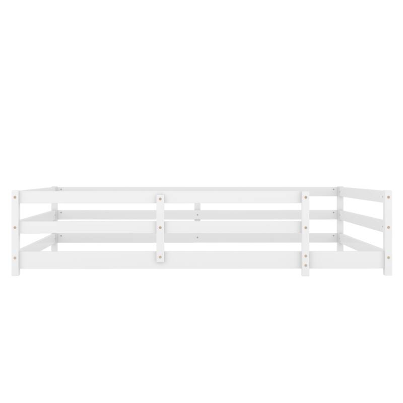 Wooden Montessori Floor Bed with Fence, without Slats