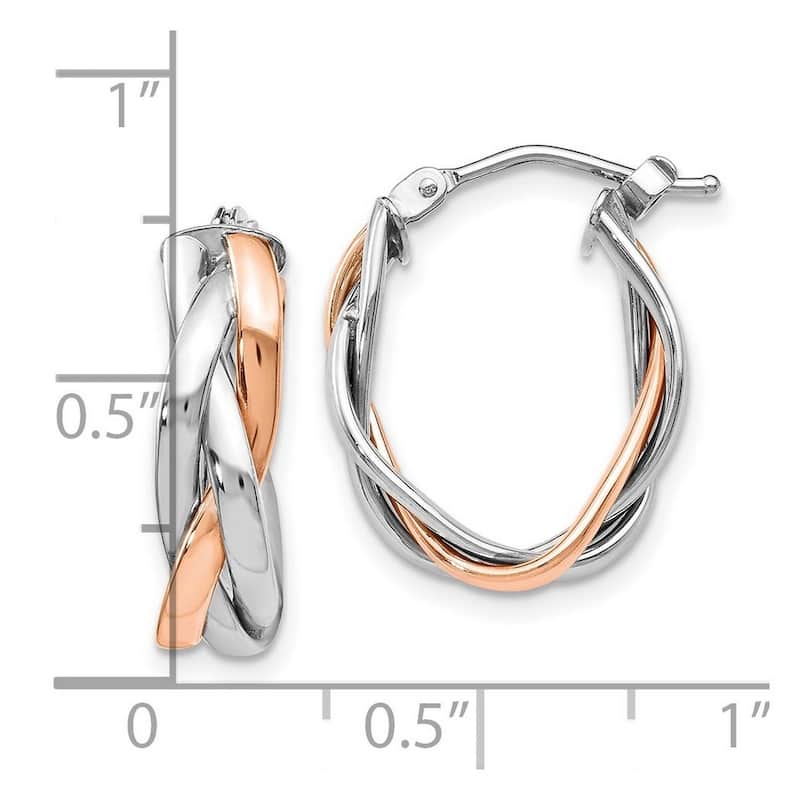 Curata 10k White Gold Rose-Gold-plated Two-tone Intertwining Hoop Earrings (2.25mmx21mm)
