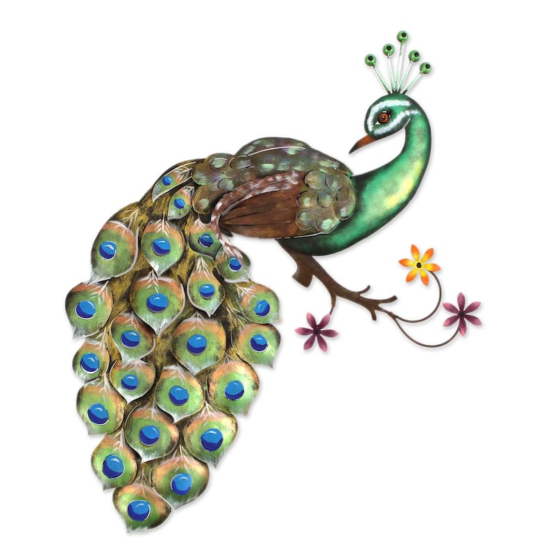 Novica Handmade Flaunting Peacock Steel Wall Sculpture