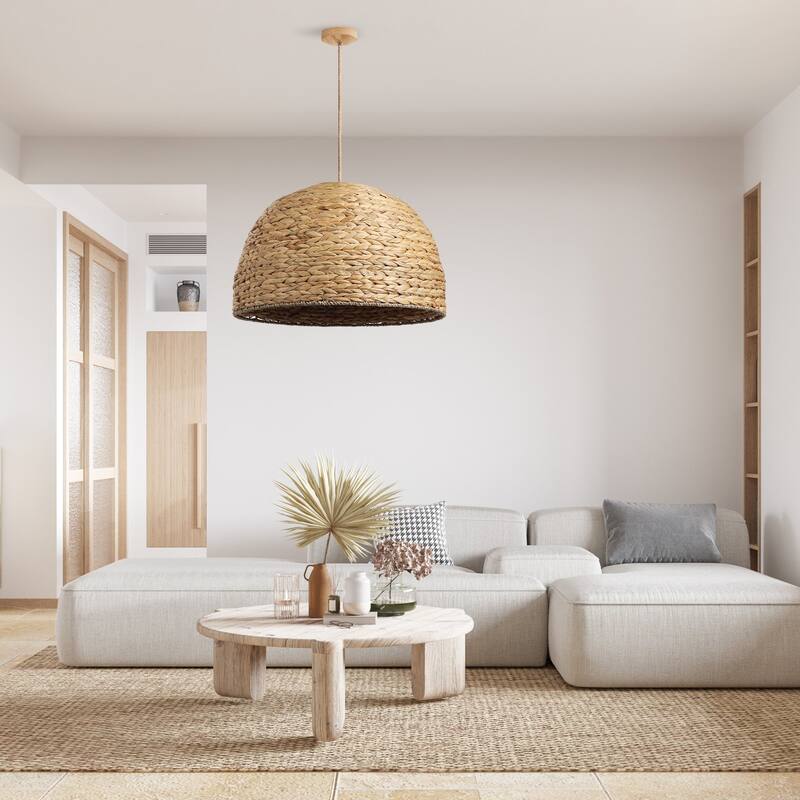 Althea Rattan Pendant Light - Natural Large Dome 1-Light Handwoven Hanging Light For Modern, Transitional, Farmhouse Room Decor
