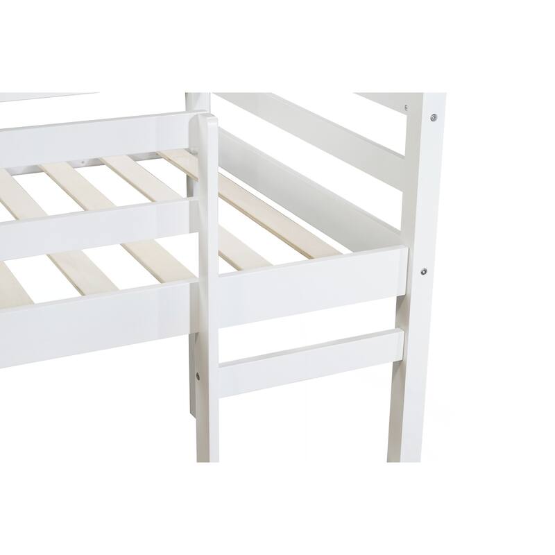 Solid Wooden, Rubber Wooden Twin Loft Bed with Ladder, Bed Platform of Strengthened Slats