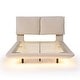 preview thumbnail 3 of 16, Full Size Upholstered Platform Bed with Sensor Light and 2 Large Backrests, Stylish Platform Bed with 2 sets of USB Port