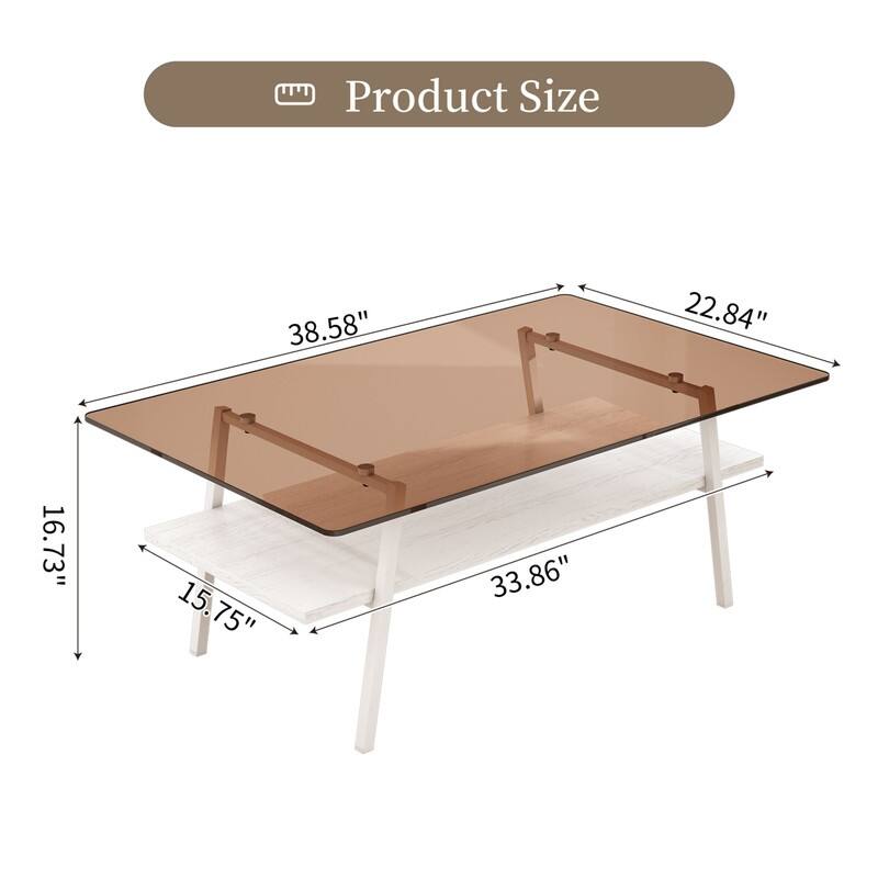 Rectangle Tempered Glass Coffee Table with Metal Legs
