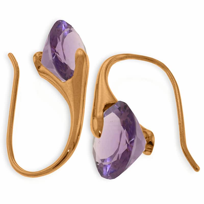 14K Solid Gold Fish Hook Amethyst Certified Gemstone Earrings