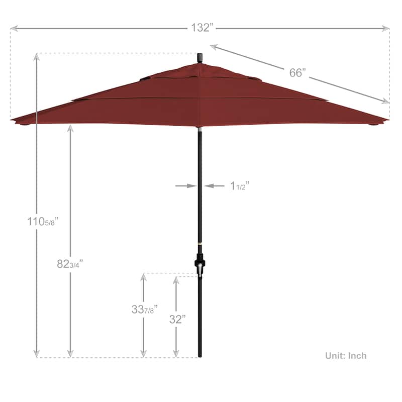 California Umbrella 11' Rd Golden State Series Patio Umbrella Black Aluminum Frame Crank Lift Collar Tilt Sunbrella