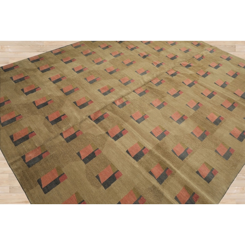 7'11''x10 Tibetano Hand Knotted Wool Moss Modern & Contemporary Designer Rug - 7' 11'' x 10'