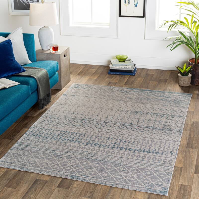Livabliss Selene Global Boho Machine Washable Area Rug - Grey/Blue - 5'3" x 7'