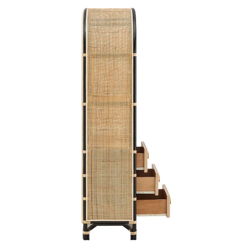 Jane 71 Inch Tall Arched Natural Rattan Bookshelf