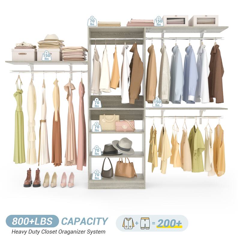 20'' to 96'' W Adjustable DIY Closet Organizer for Walk-in and Reach-in Closet System - 20.2'' to 96'' W