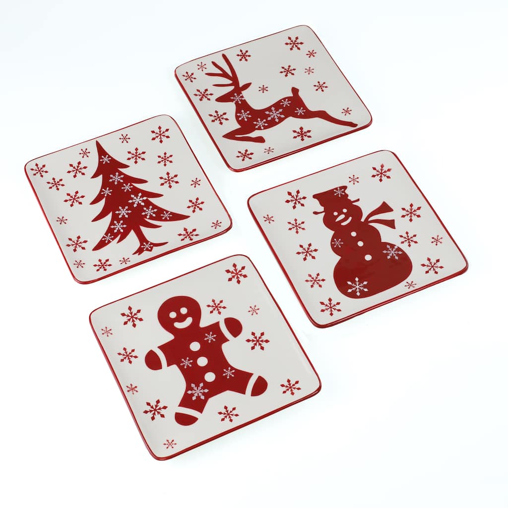 Euro Ceramica Winterfest 4 Piece 8" Dessert / Salad Plates Set